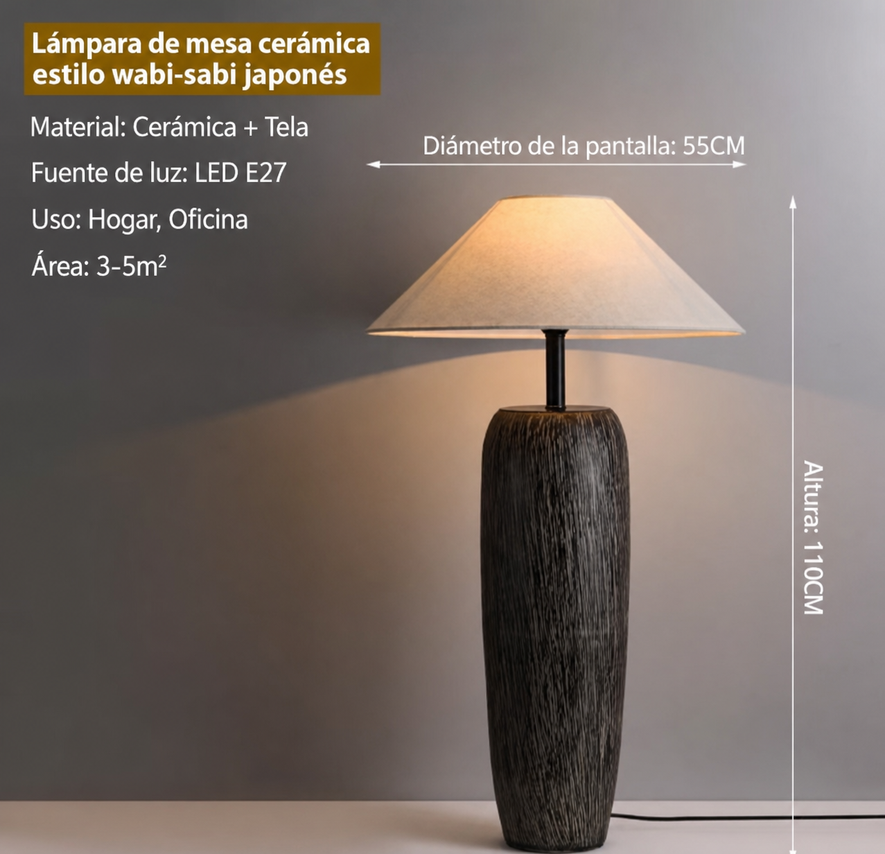 Lámpara de mesa cerámica estilo wabi-sabi japonés
