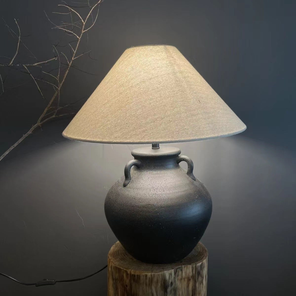 Lámpara de mesa cerámica estilo wabi-sabi japonés