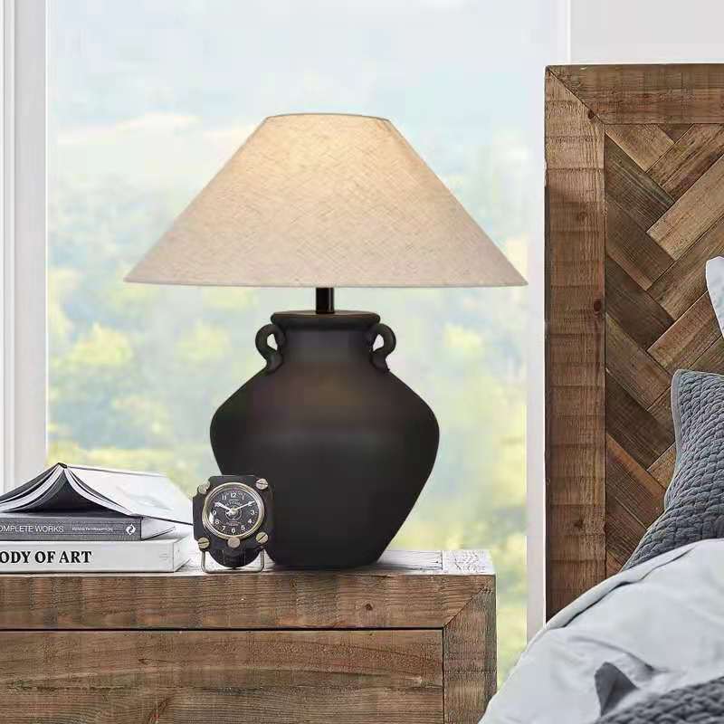 Lámpara de mesa cerámica estilo wabi-sabi japonés