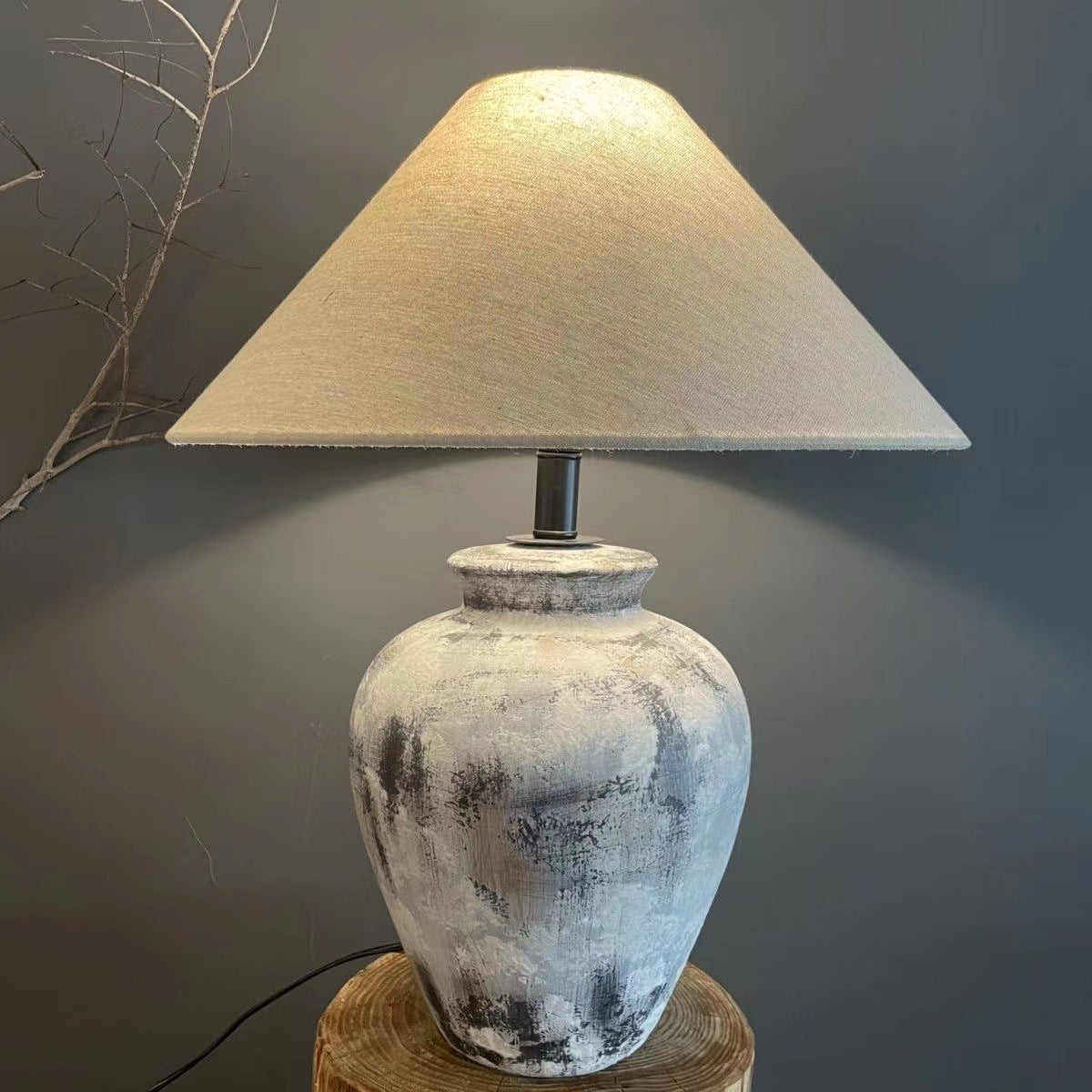 Lámpara de mesa cerámica estilo wabi-sabi japonés