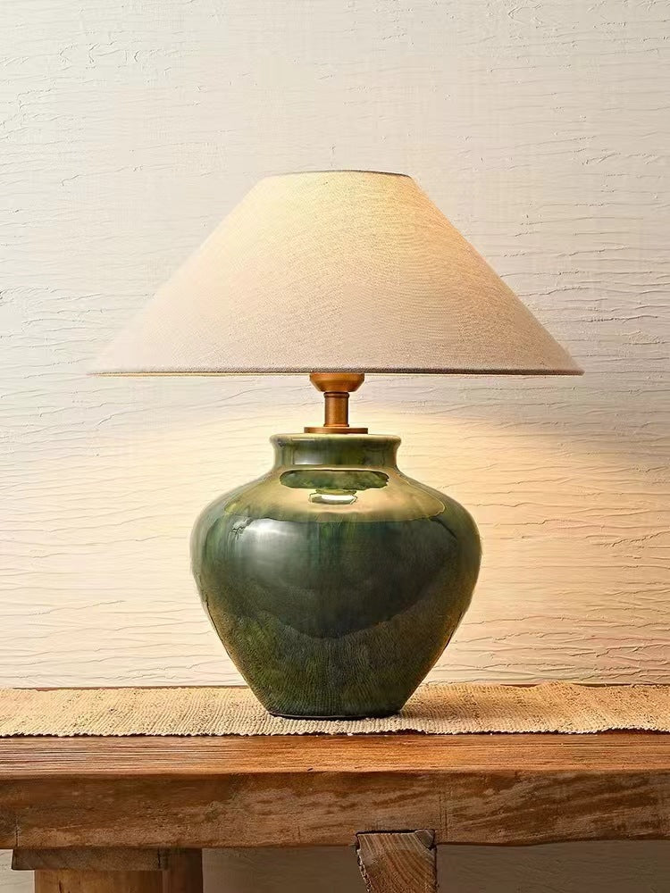 Lámpara de mesa cerámica estilo wabi-sabi japonés