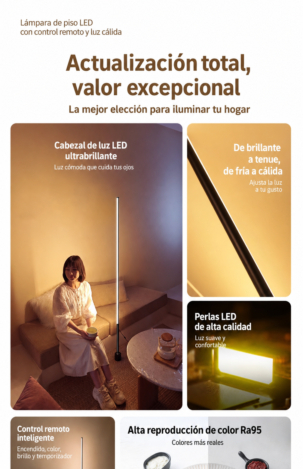 Lámpara de piso LED con control remoto y luz cálida - 12