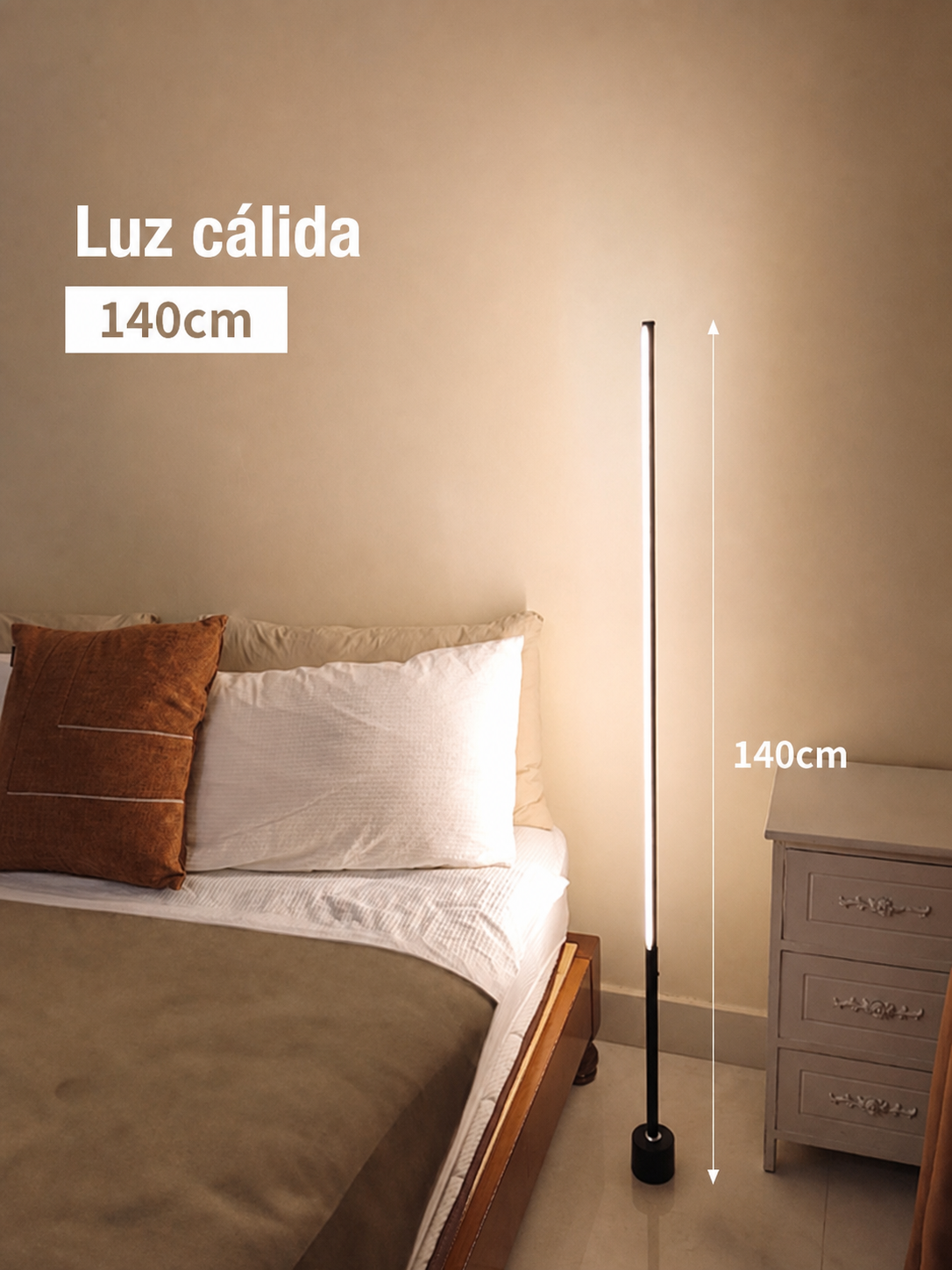 Lámpara de piso LED con control remoto y luz cálida