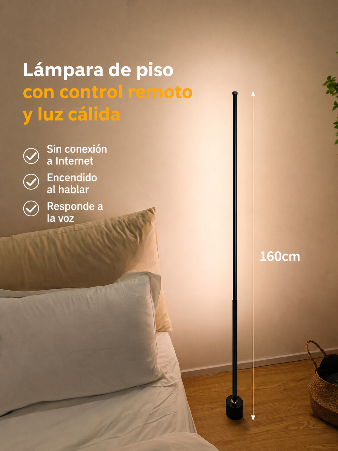 Lámpara de piso LED con control remoto y luz cálida