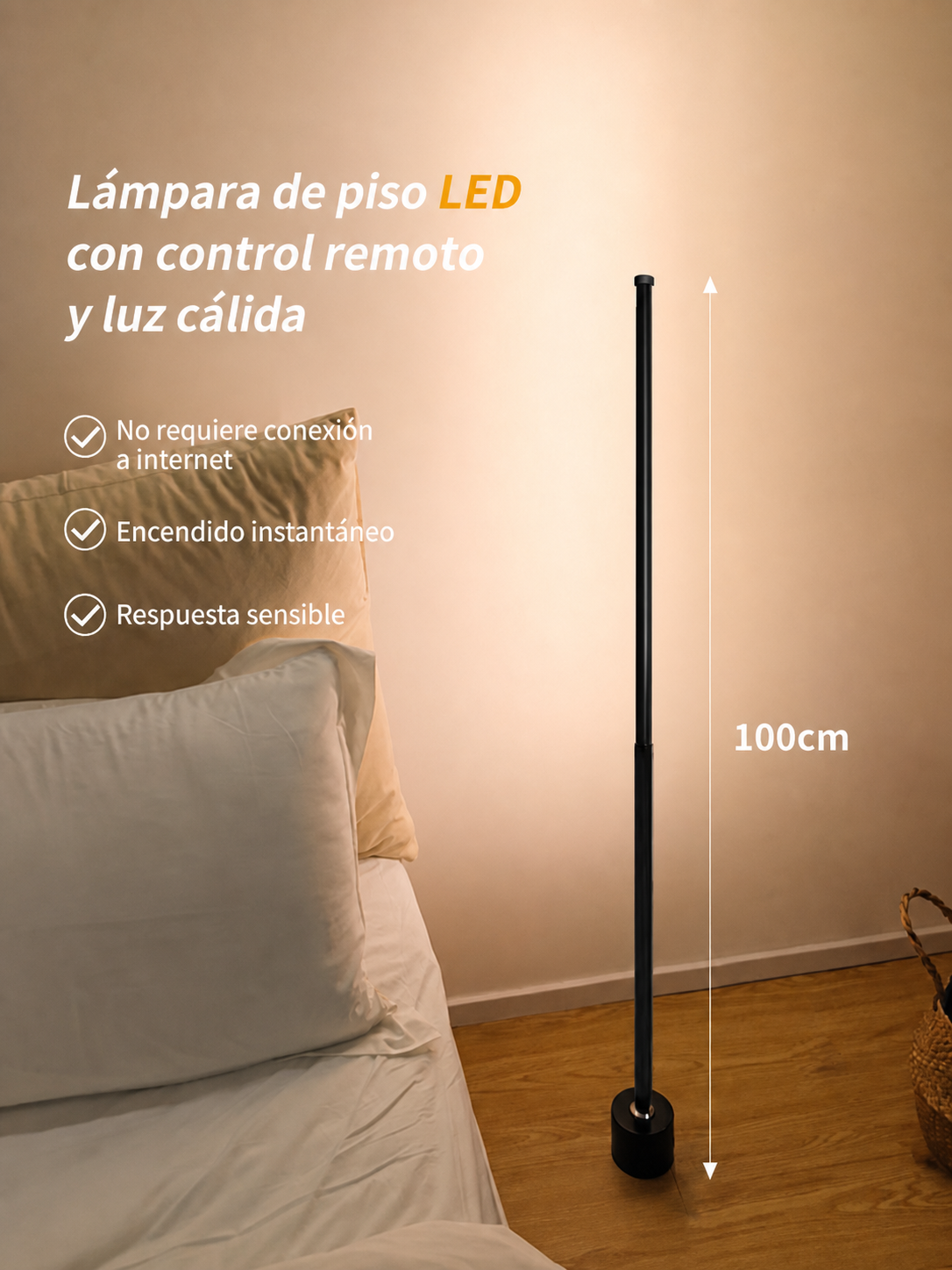 Lámpara de piso LED con control remoto y luz cálida