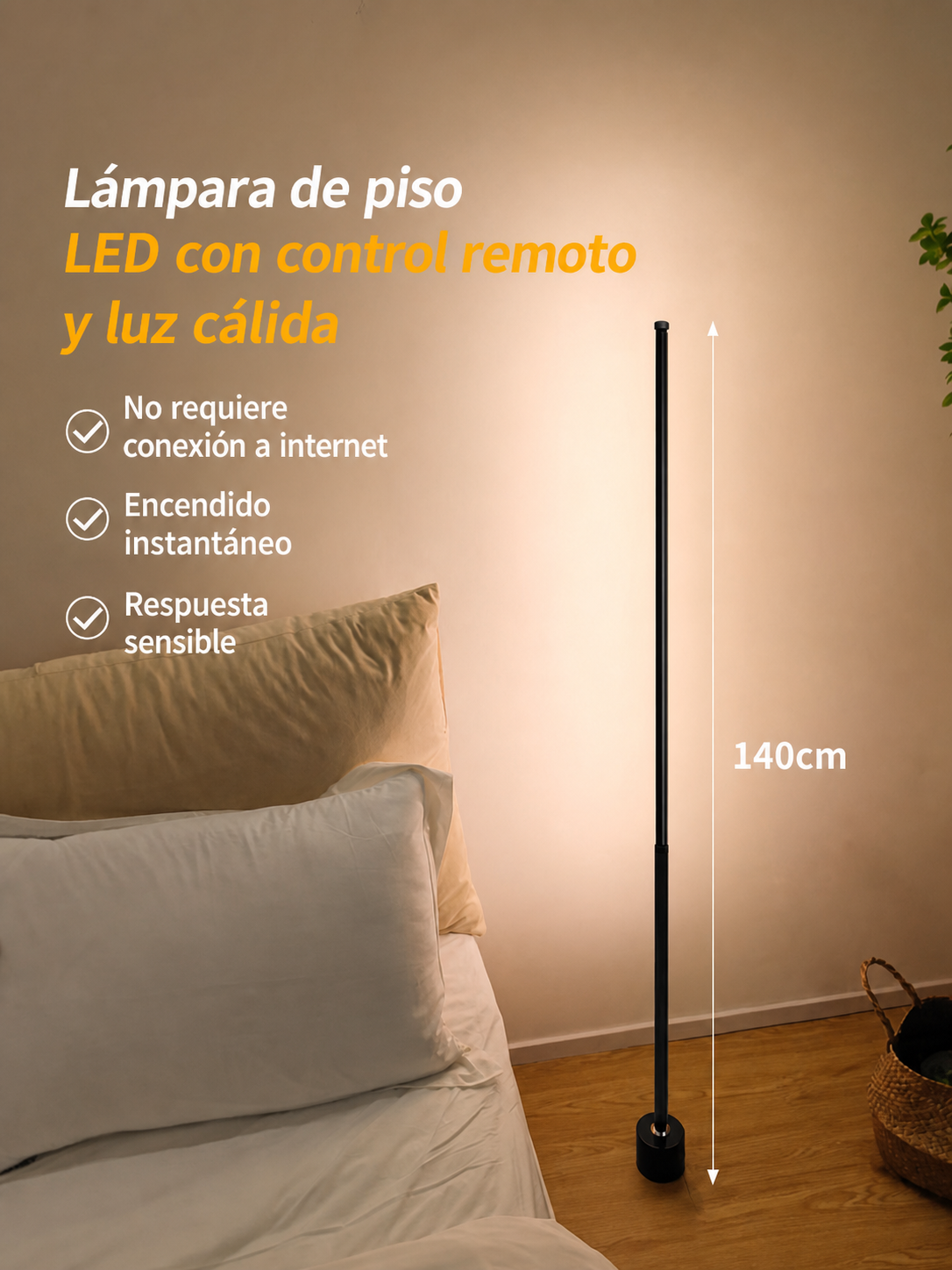 Lámpara de piso LED con control remoto y luz cálida