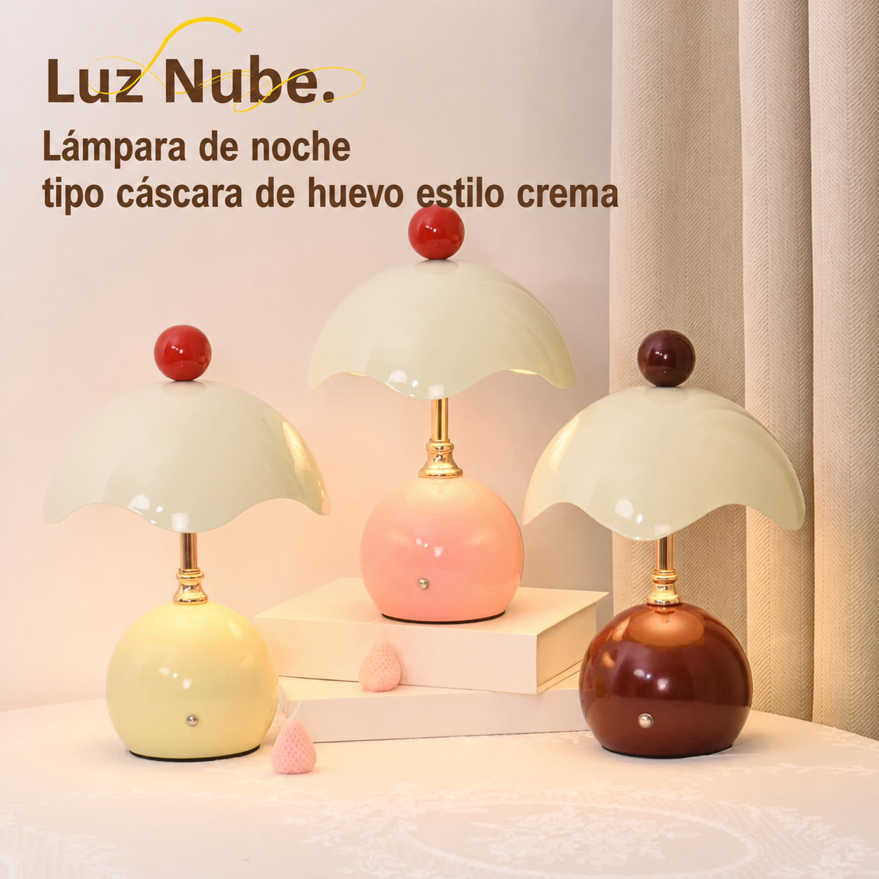 Lámpara de noche tipo cáscara de huevo estilo cream - 1