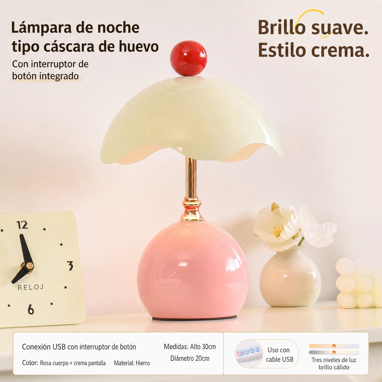 Lámpara de noche tipo cáscara de huevo estilo cream - 4
