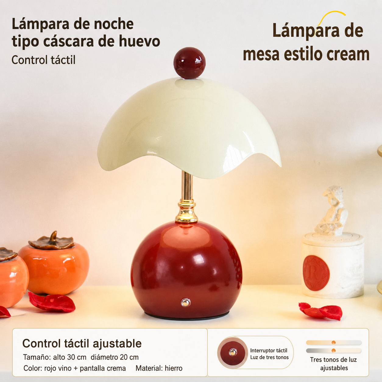 Lámpara de noche tipo cáscara de huevo estilo cream - 6