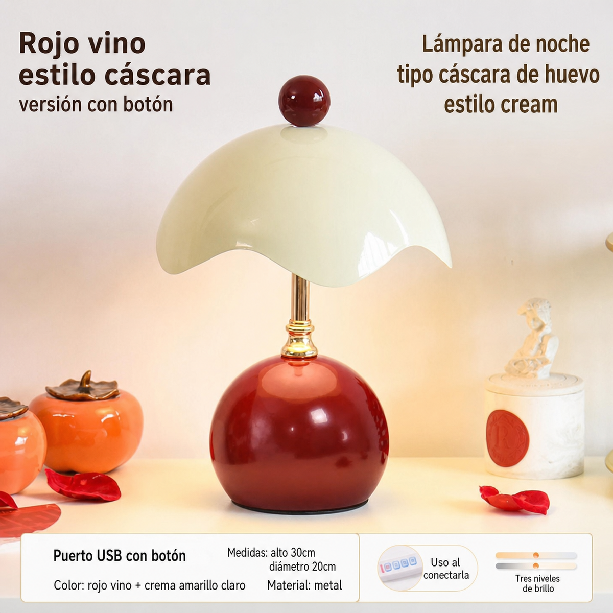Lámpara de noche tipo cáscara de huevo estilo cream