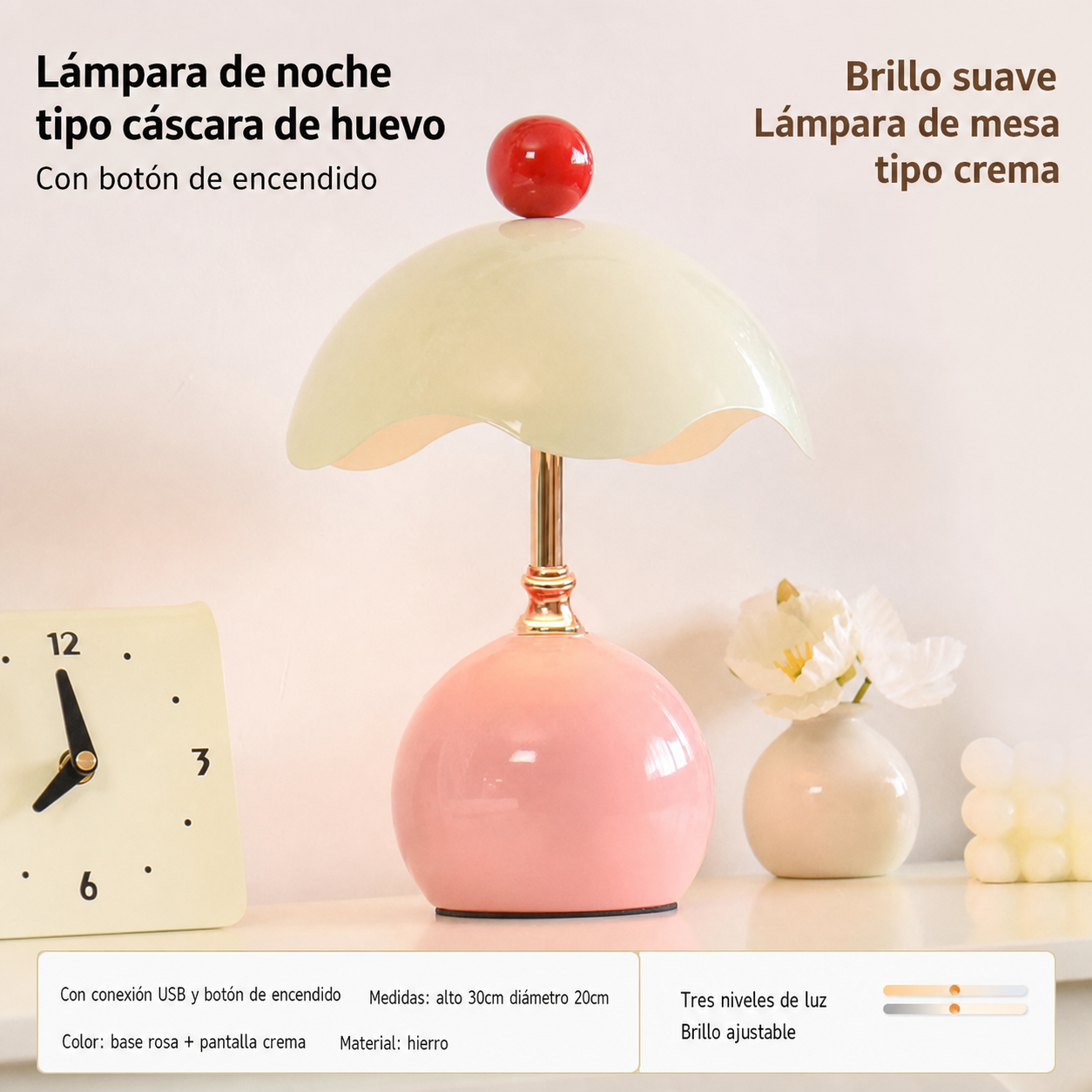 Lámpara de noche tipo cáscara de huevo estilo cream