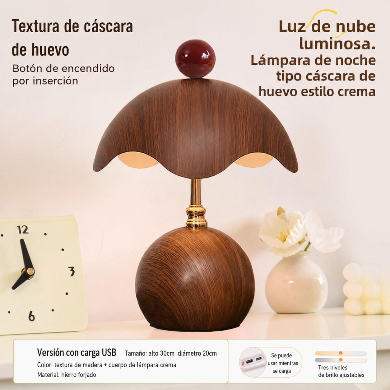 Lámpara de noche tipo cáscara de huevo estilo cream