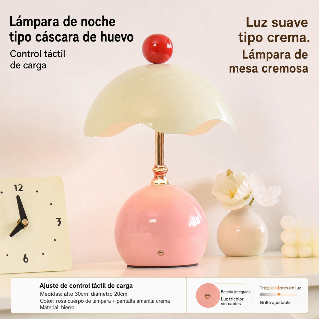 Lámpara de noche tipo cáscara de huevo estilo cream