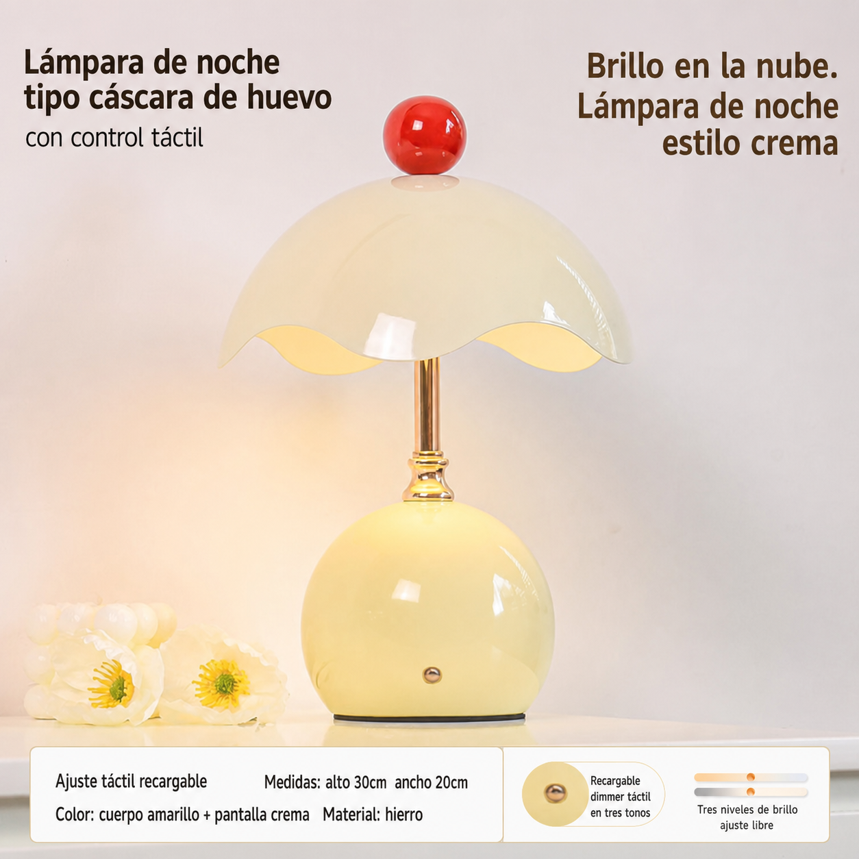 Lámpara de noche tipo cáscara de huevo estilo cream