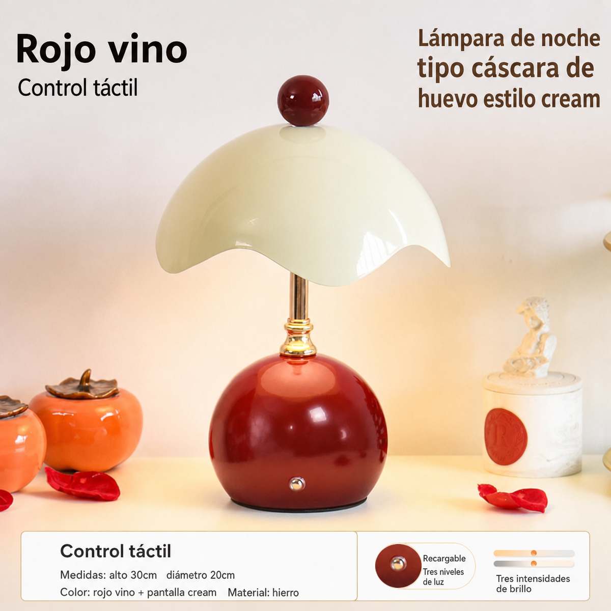Lámpara de noche tipo cáscara de huevo estilo cream