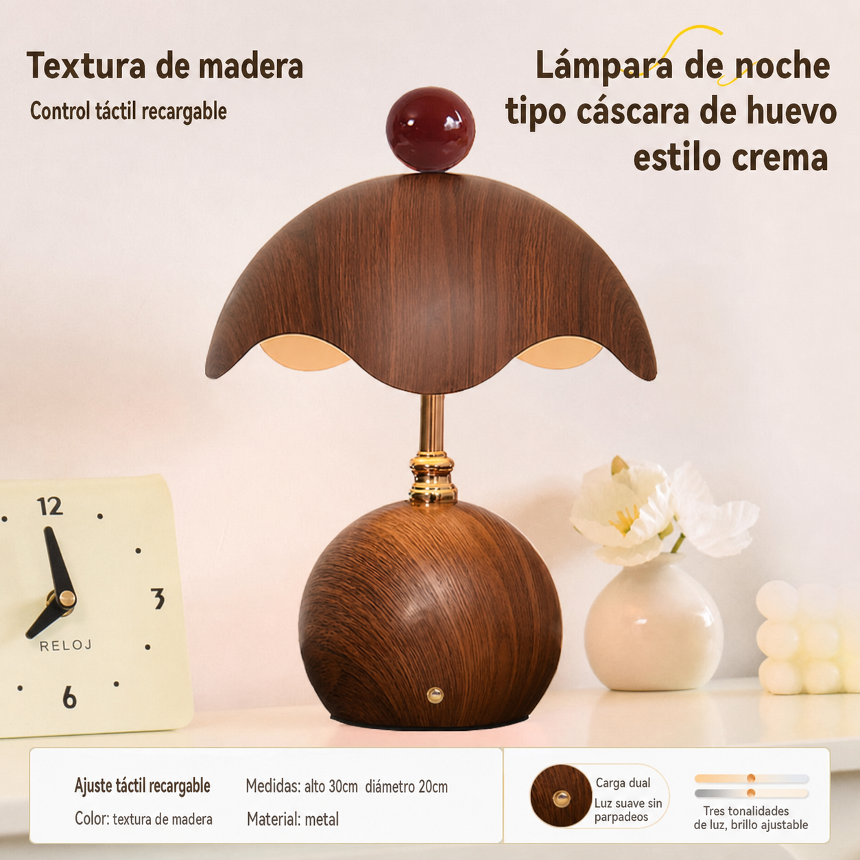Lámpara de noche tipo cáscara de huevo estilo cream
