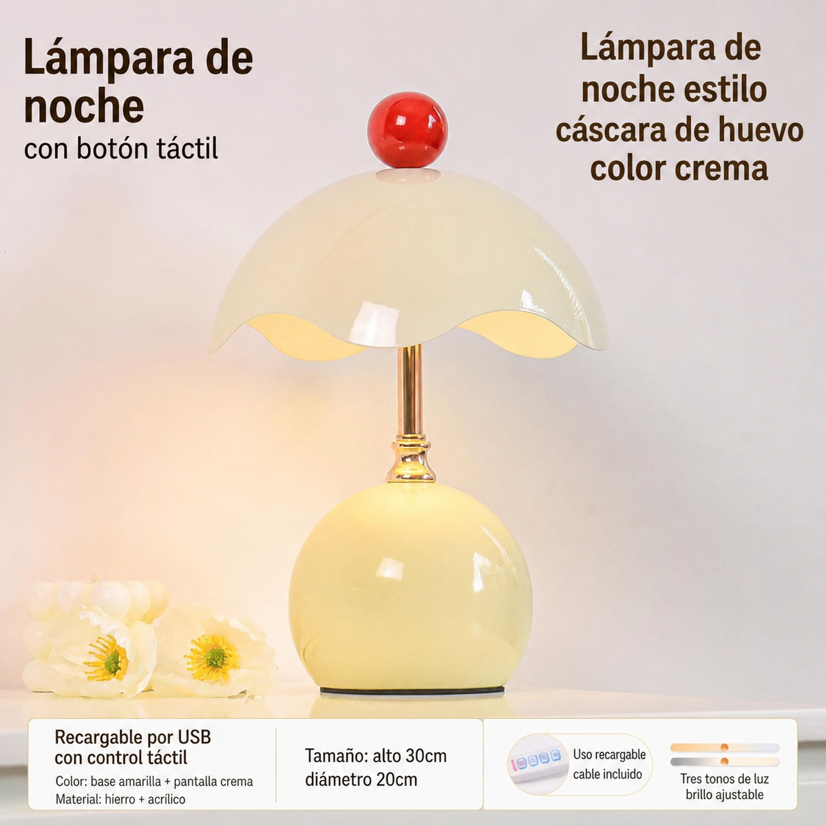 Lámpara de noche tipo cáscara de huevo estilo cream