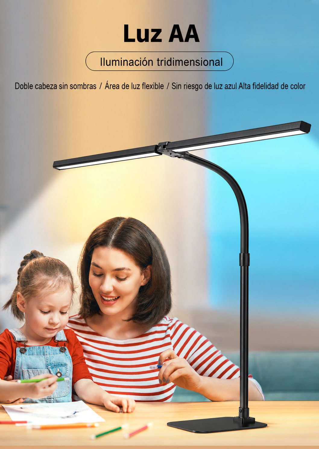 Lámpara LED de escritorio con brazo doble y pinza - 10