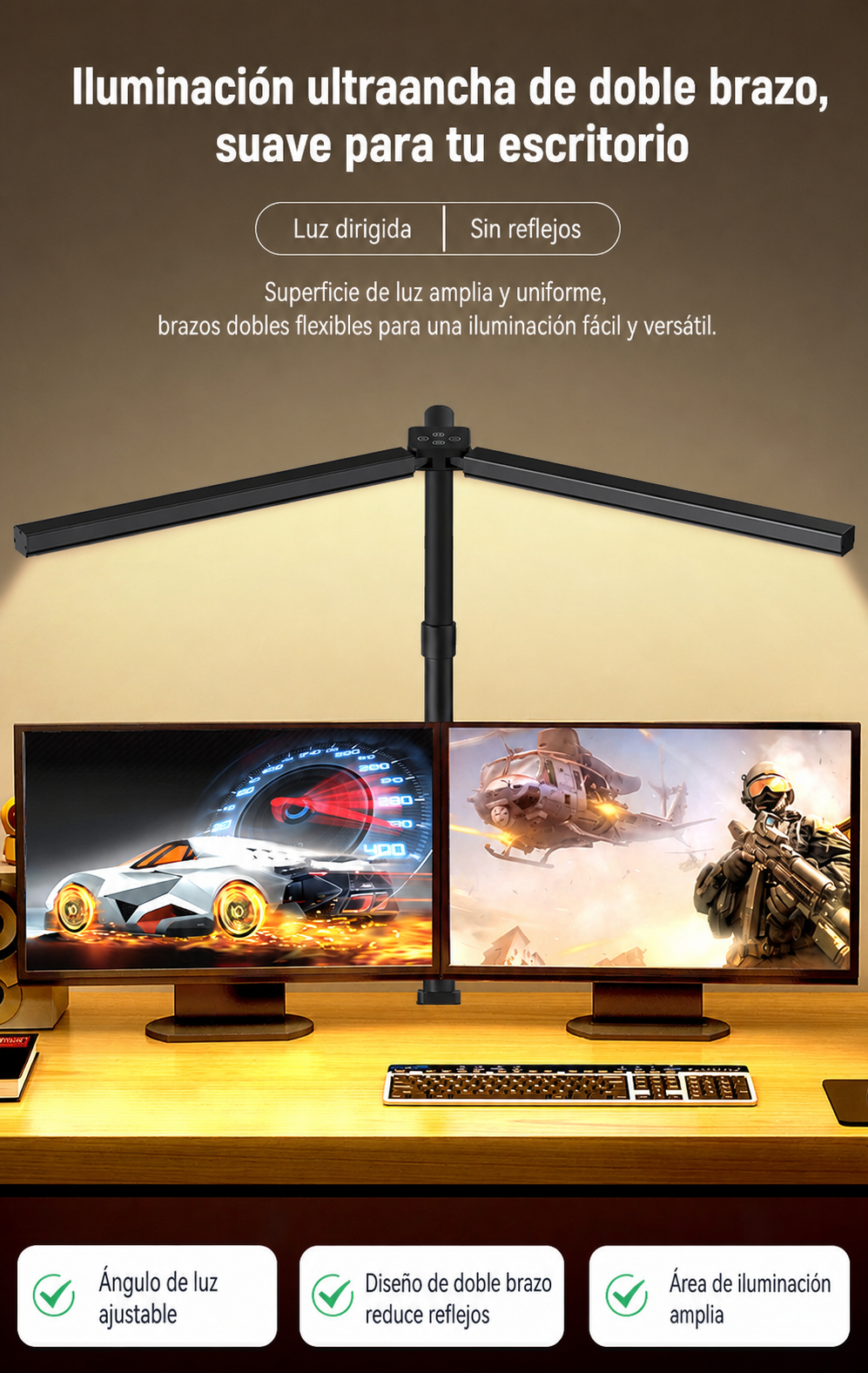 Lámpara LED de escritorio con brazo doble y pinza - 12