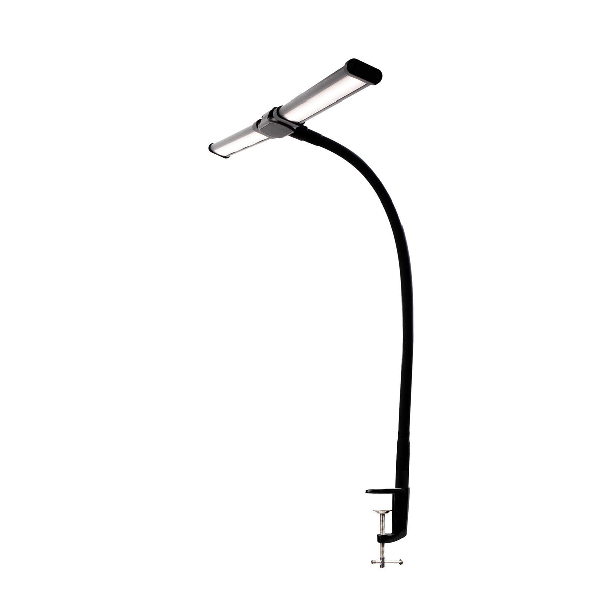 Lámpara LED de escritorio con brazo doble y pinza