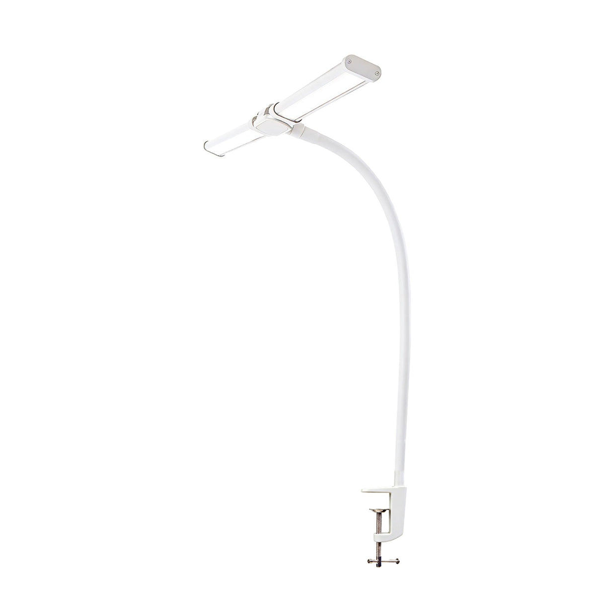 Lámpara LED de escritorio con brazo doble y pinza