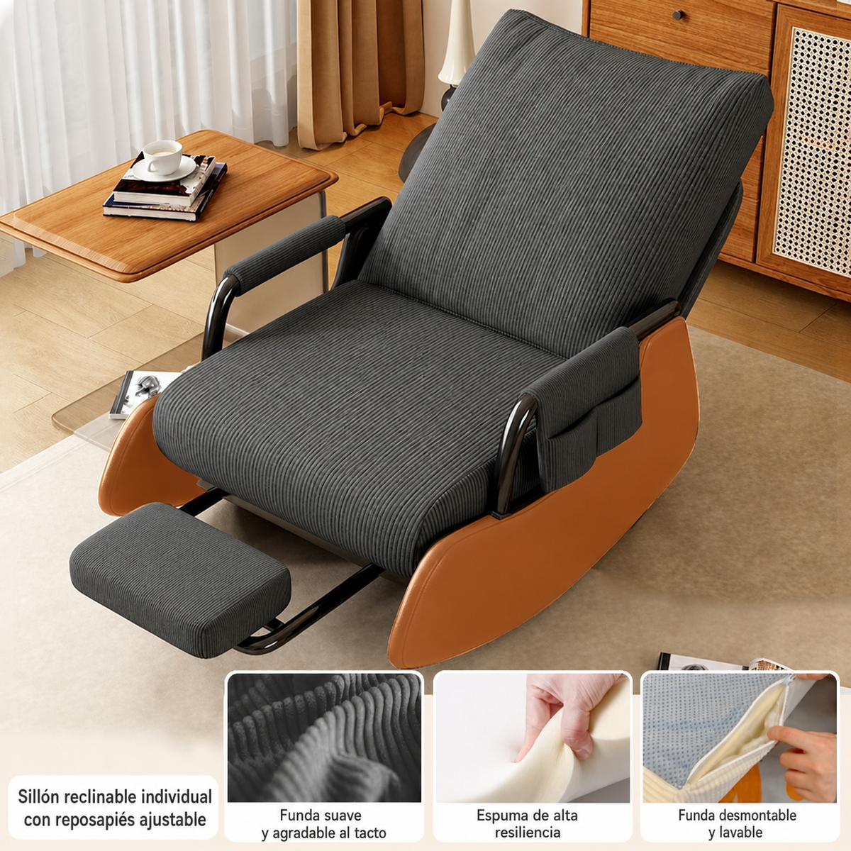 Sillón Reclinable Individual con Reposapiés Ajustable