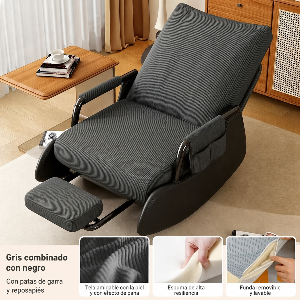 Sillón Reclinable Individual con Reposapiés Ajustable