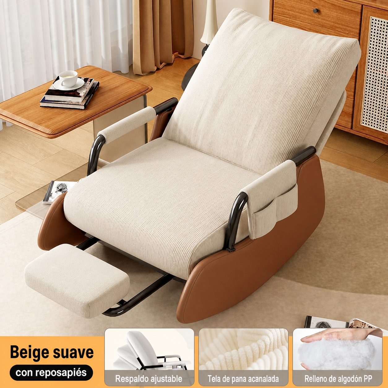 Sillón Reclinable Individual con Reposapiés Ajustable