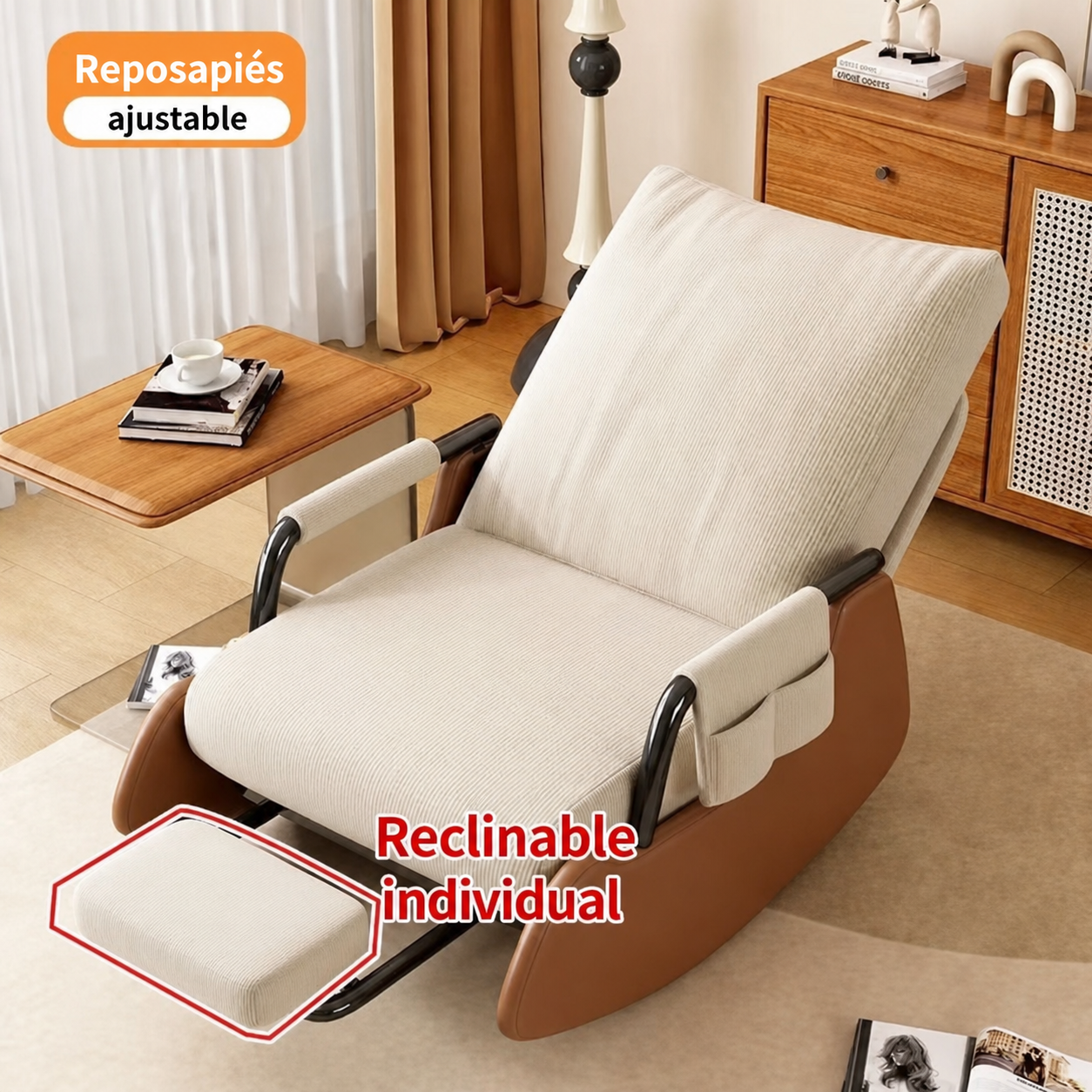 Sillón Reclinable Individual con Reposapiés Ajustable