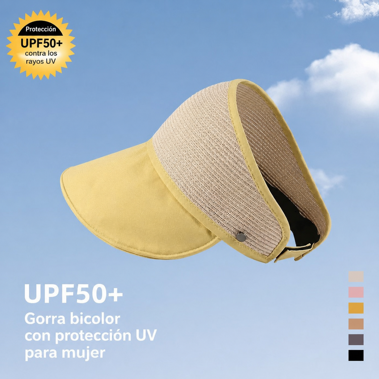 Gorra bicolor con protección UV para mujer