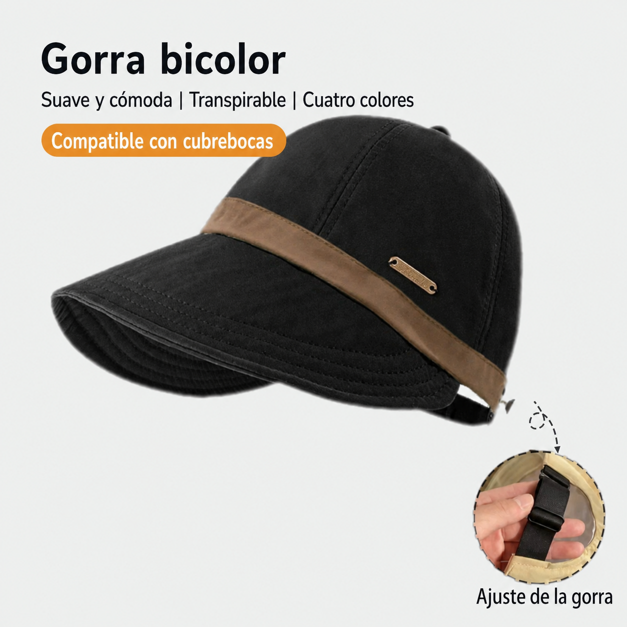 Gorra bicolor con protección UV para mujer
