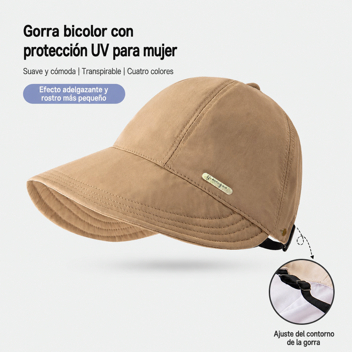 Gorra bicolor con protección UV para mujer