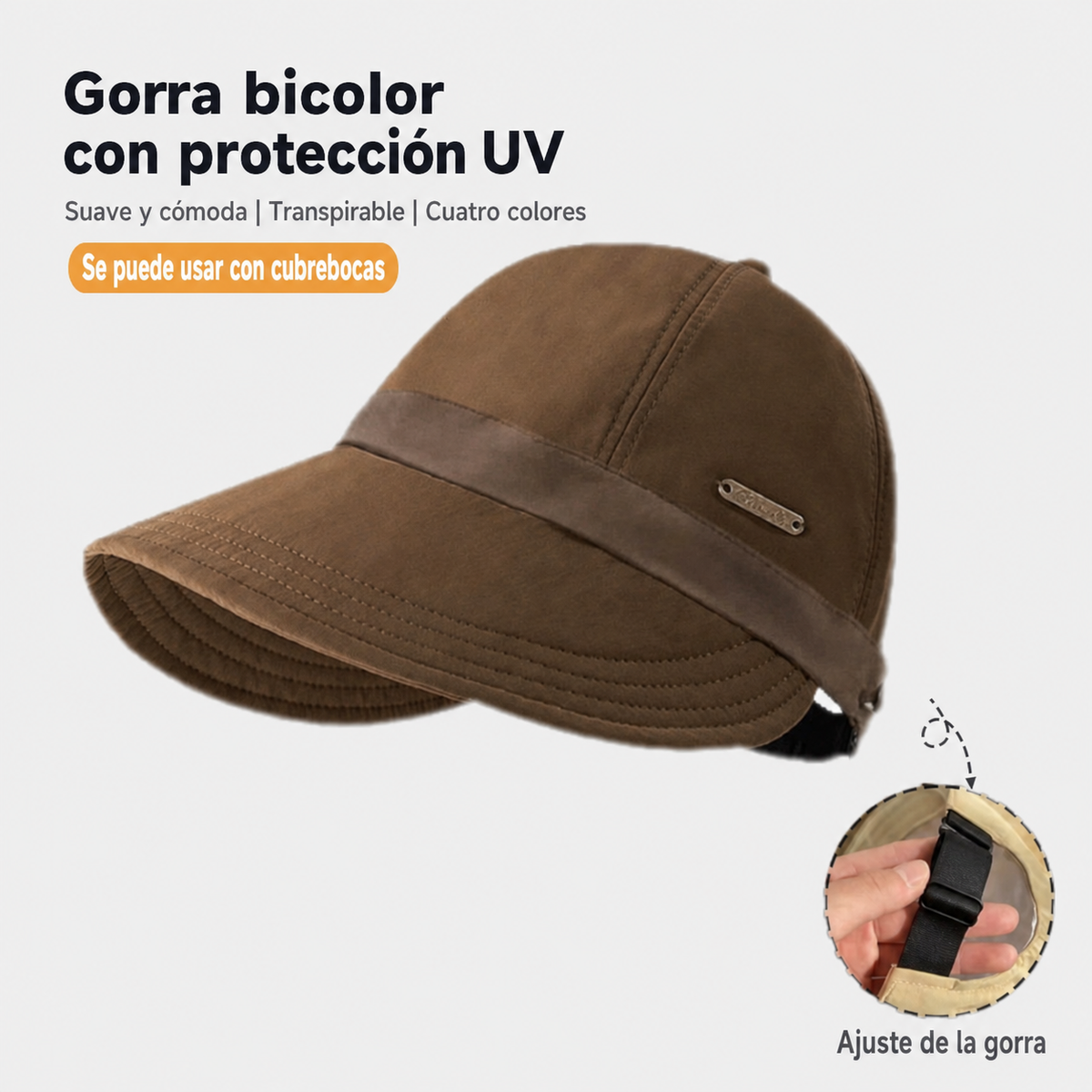 Gorra bicolor con protección UV para mujer