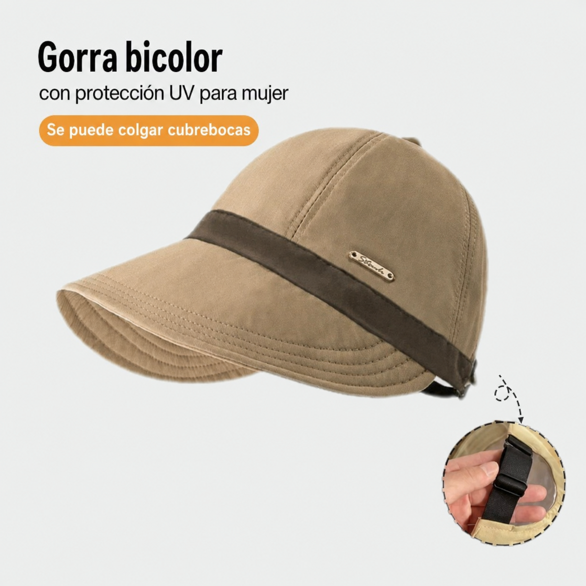 Gorra bicolor con protección UV para mujer