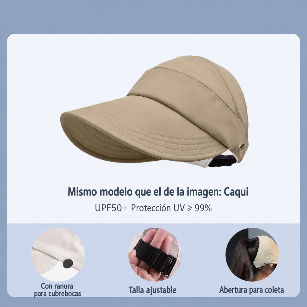 Gorra bicolor con protección UV para mujer