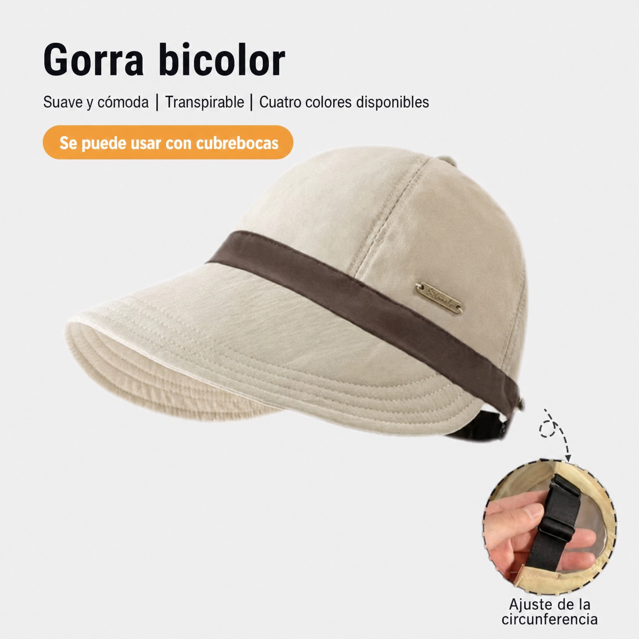Gorra bicolor con protección UV para mujer