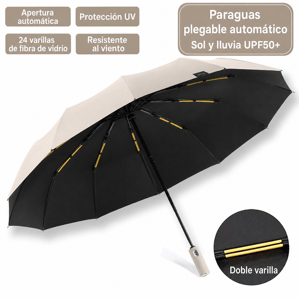 Paraguas Plegable Automático Sol y Lluvia UPF50+