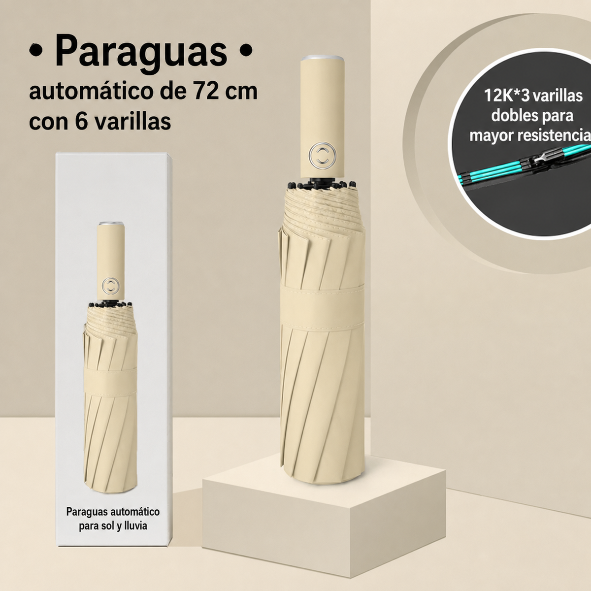 Paraguas Plegable Automático Sol y Lluvia UPF50+
