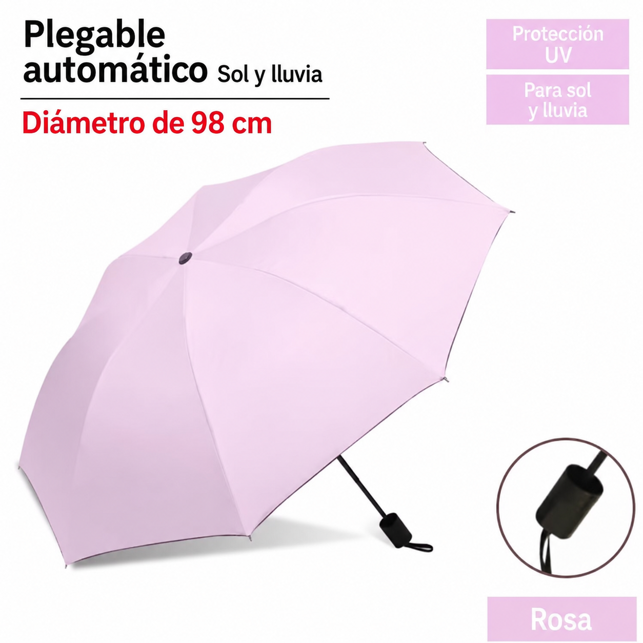 Paraguas Plegable Automático Sol y Lluvia UPF50+
