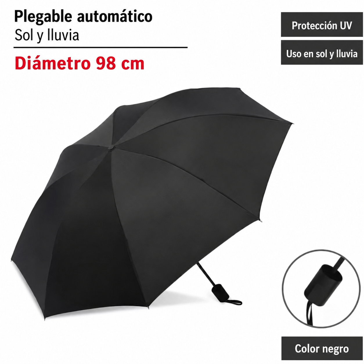 Paraguas Plegable Automático Sol y Lluvia UPF50+