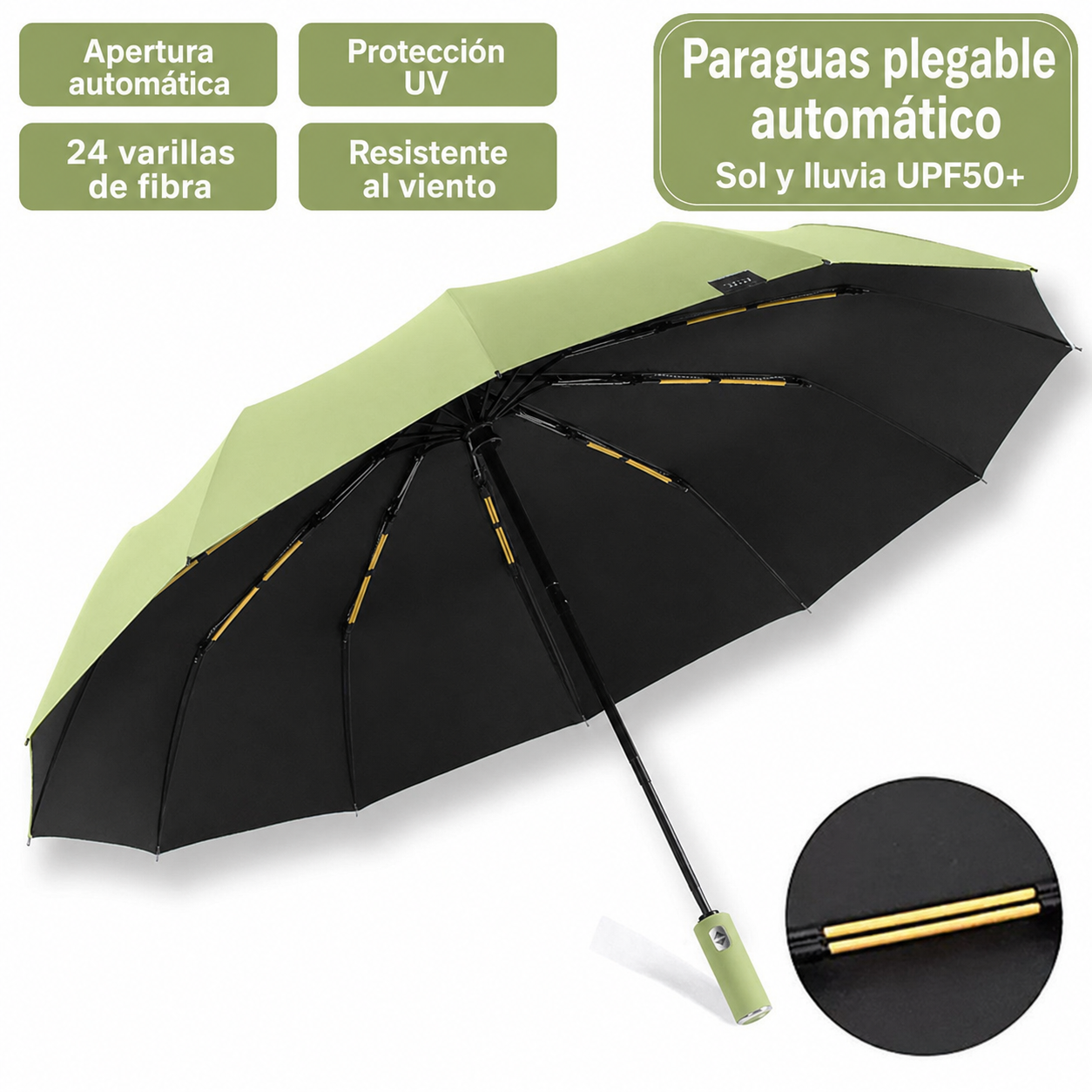 Paraguas Plegable Automático Sol y Lluvia UPF50+