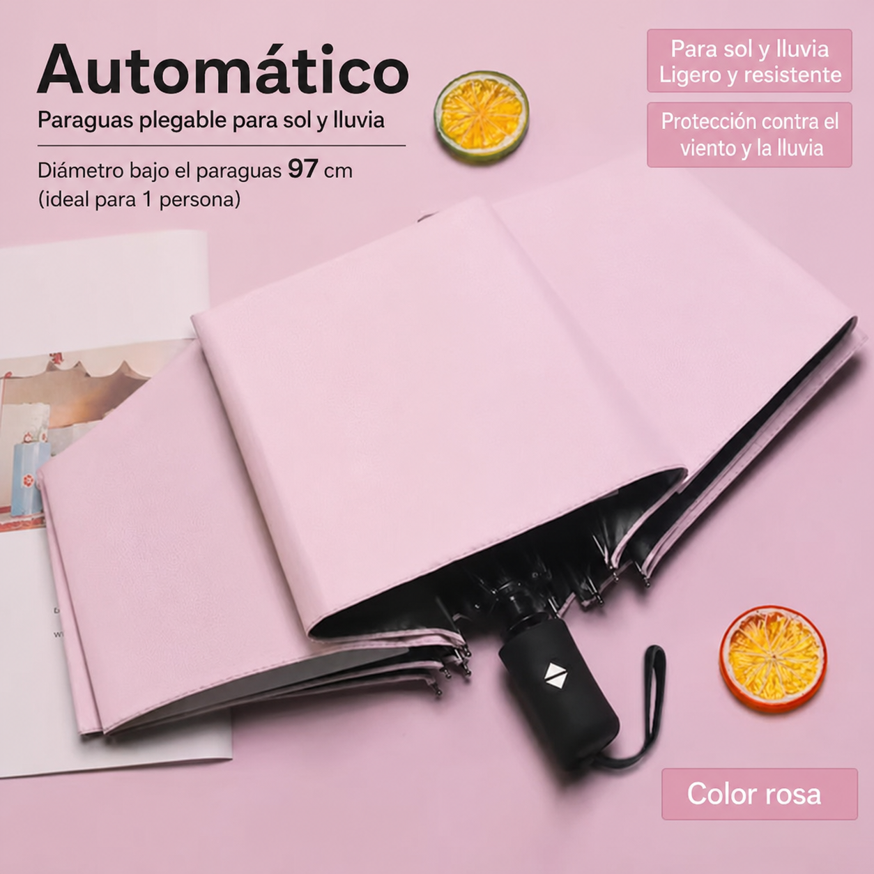 Paraguas Plegable Automático Sol y Lluvia UPF50+