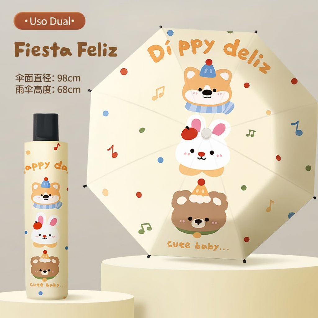 Paraguas Plegable Infantil UPF50+ con Diseños Divertidos