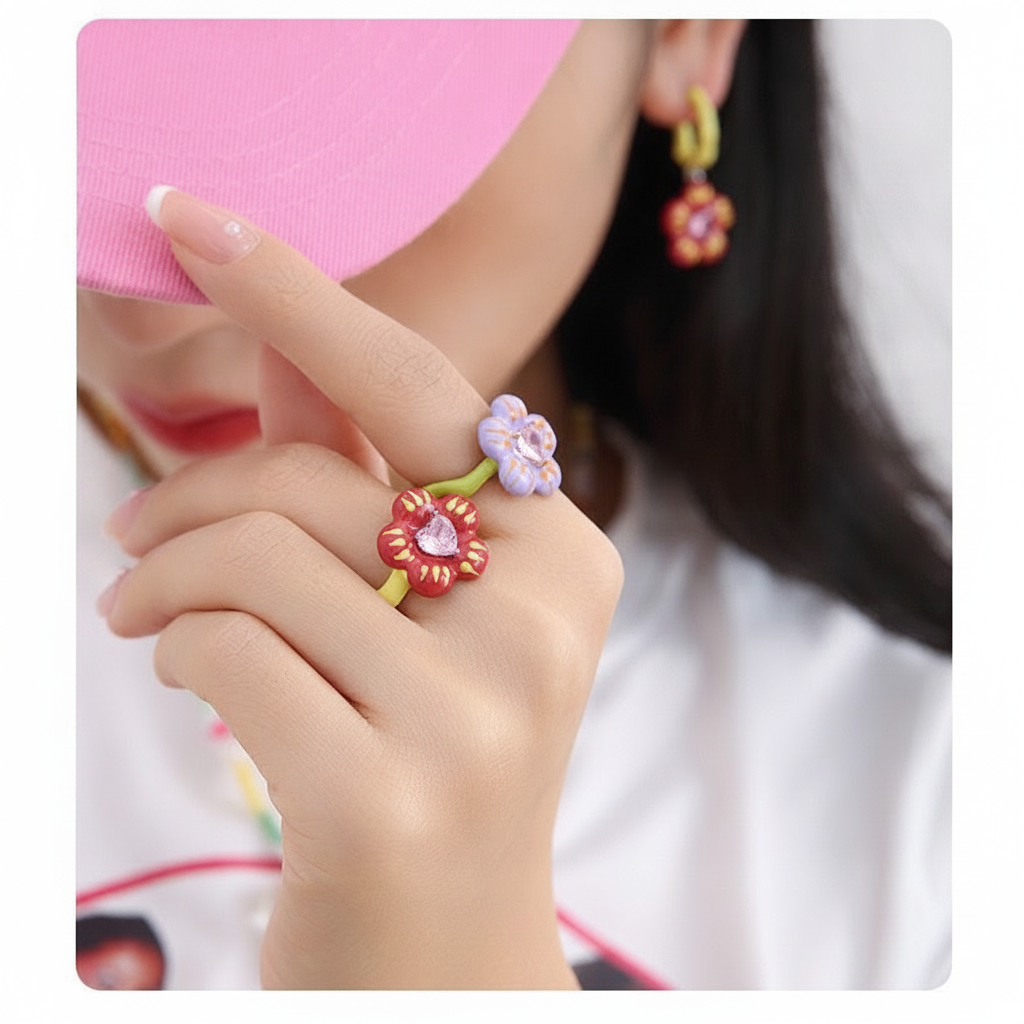 Anillo de cobre con esmalte de colores para mujer - 3