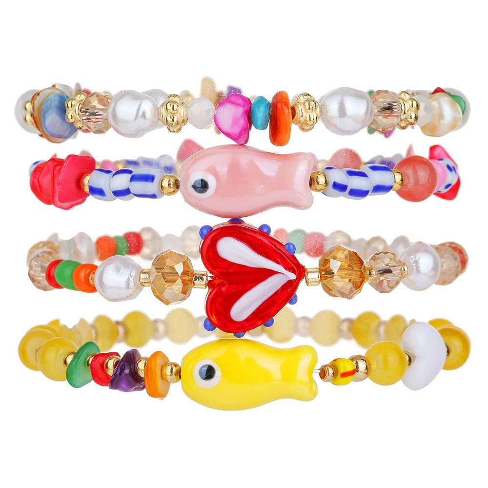 Pulsera de Cuentas con Corazón y Pez Artesanal - 1