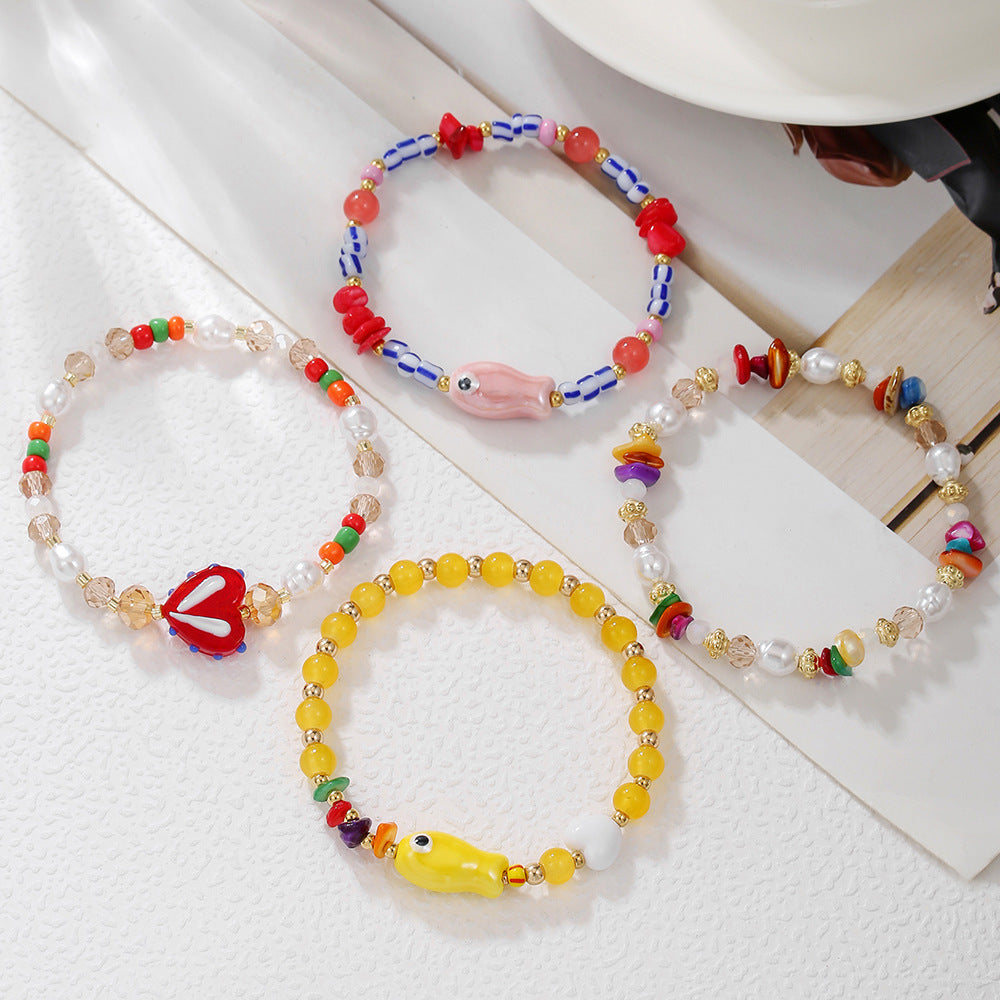 Pulsera de Cuentas con Corazón y Pez Artesanal - 3