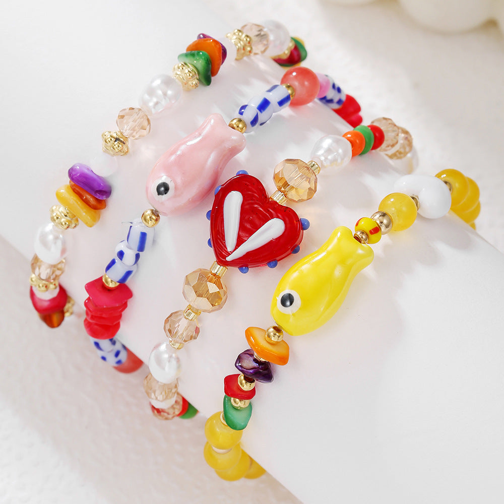 Pulsera de Cuentas con Corazón y Pez Artesanal - 4