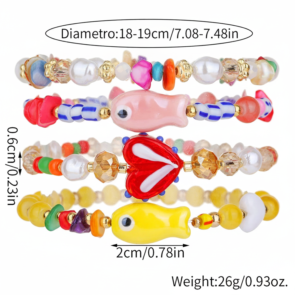 Pulsera de Cuentas con Corazón y Pez Artesanal - 5