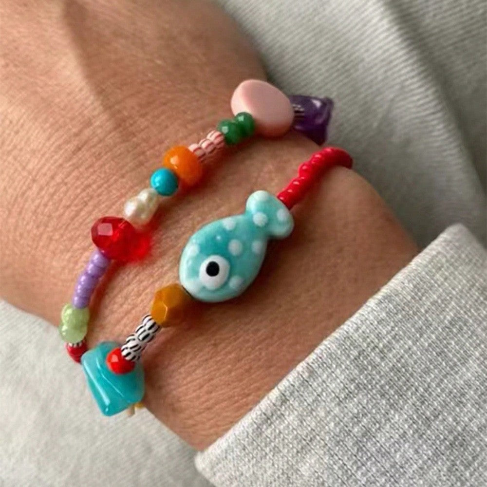 Pulsera de Cuentas con Corazón y Pez Artesanal - 8