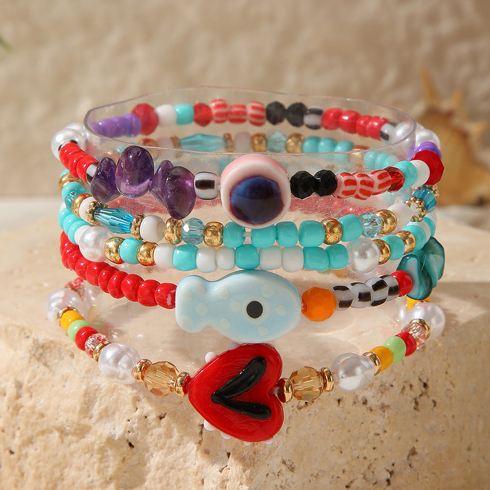 Pulsera de Cuentas con Corazón y Pez Artesanal